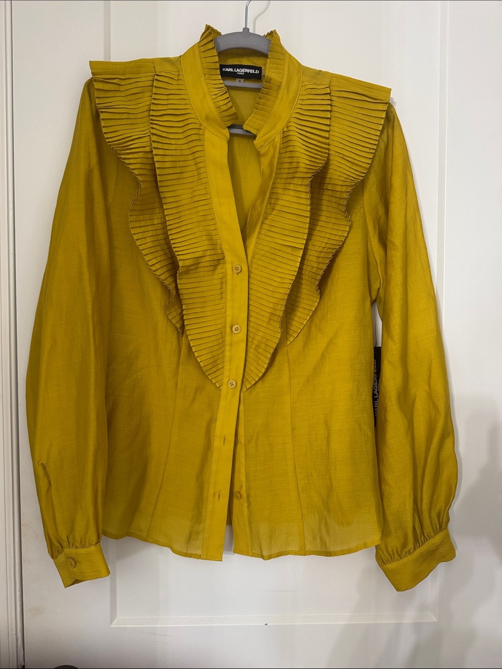 Karl Lagerfeld Mustard Ruffle Front Blouse - Women's